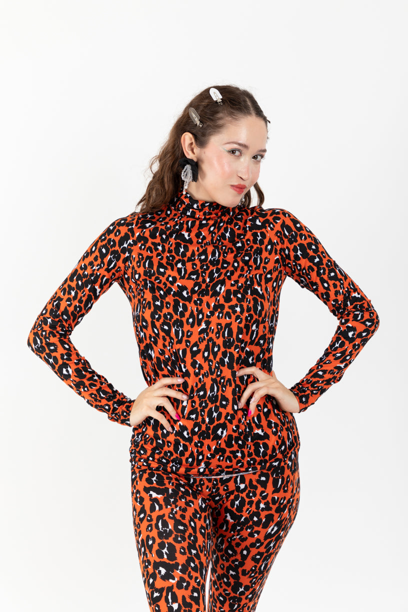 Set Leopardo Naranja Legging Acampanado