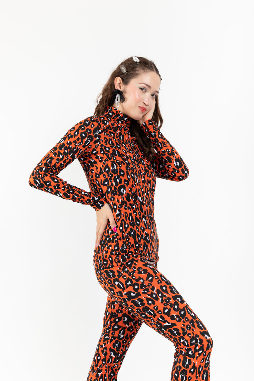 Set Leopardo Naranja Legging Acampanado