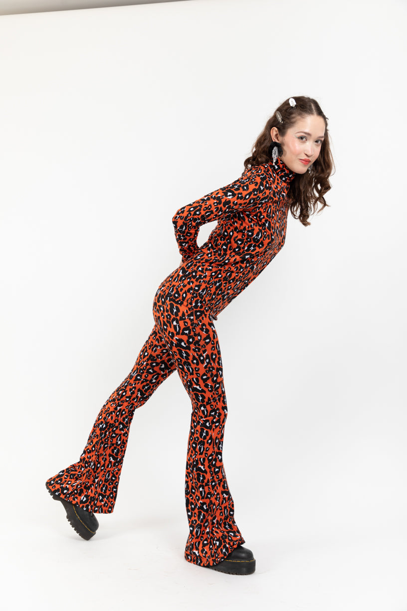 Set Leopardo Naranja Legging Acampanado