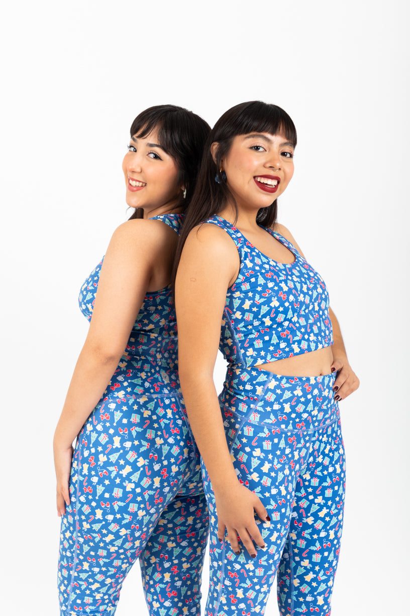 Crop Top Dulce Navidad Estampado Azul