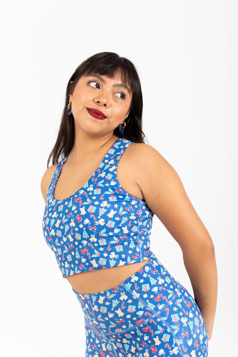 Crop Top Dulce Navidad Estampado Azul