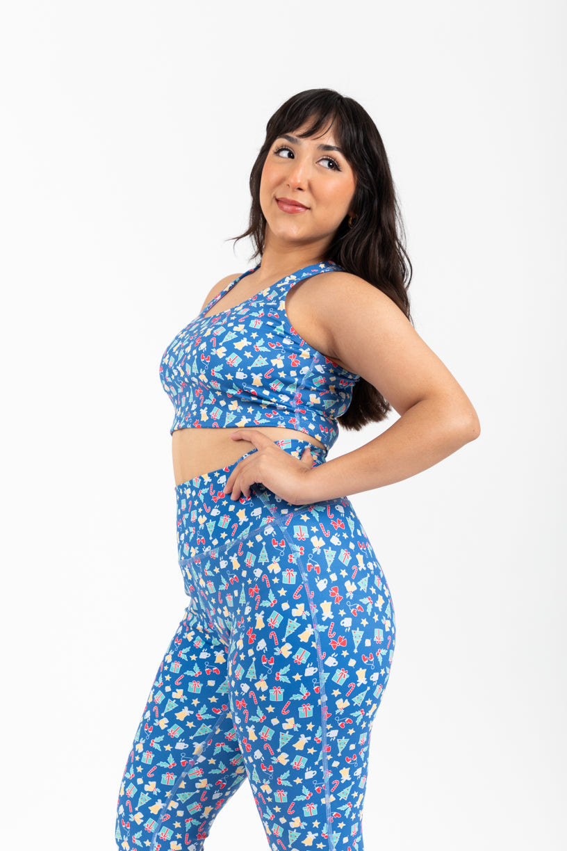 Crop Top Dulce Navidad Estampado Azul