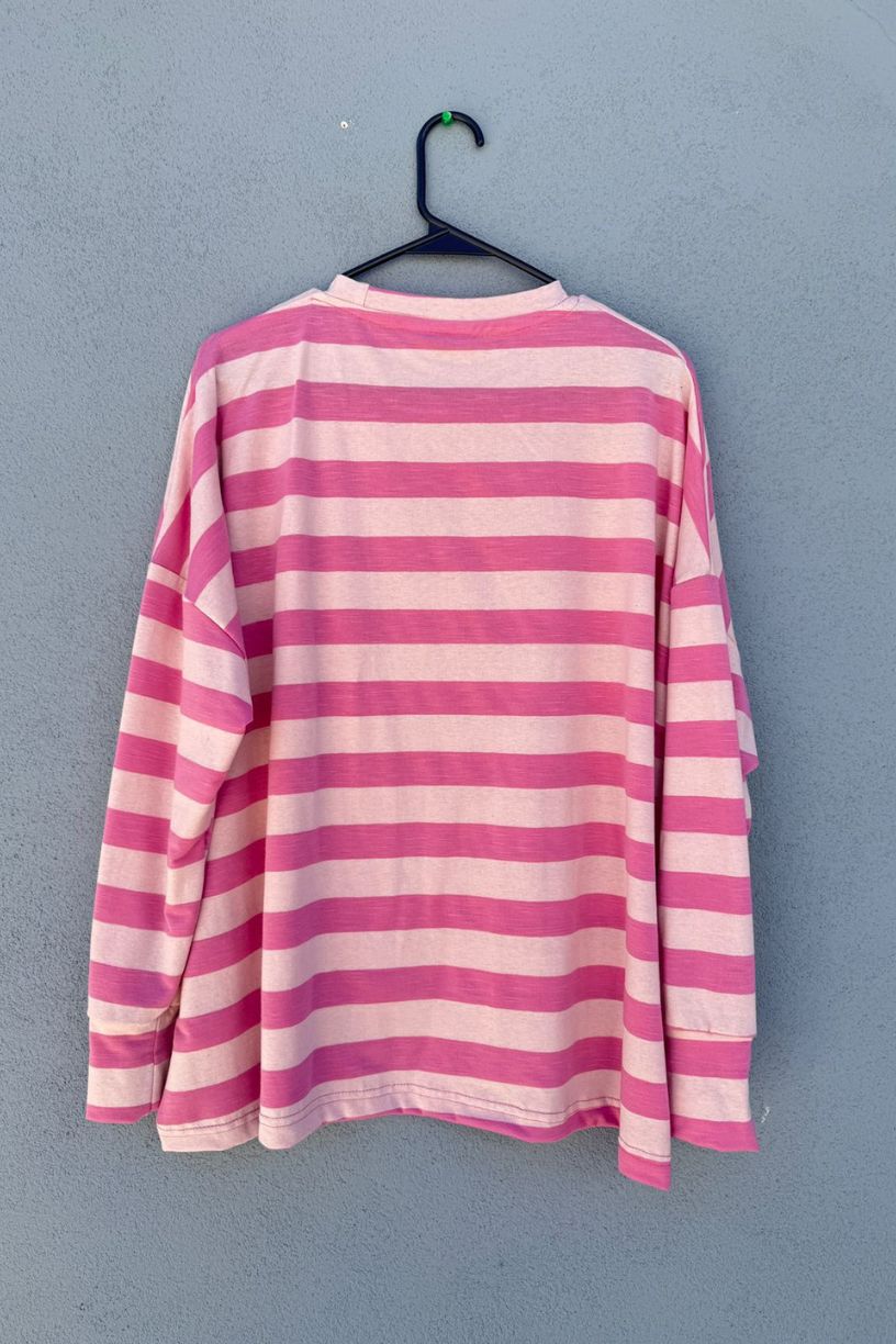 Maxi camiserta rayas rosas