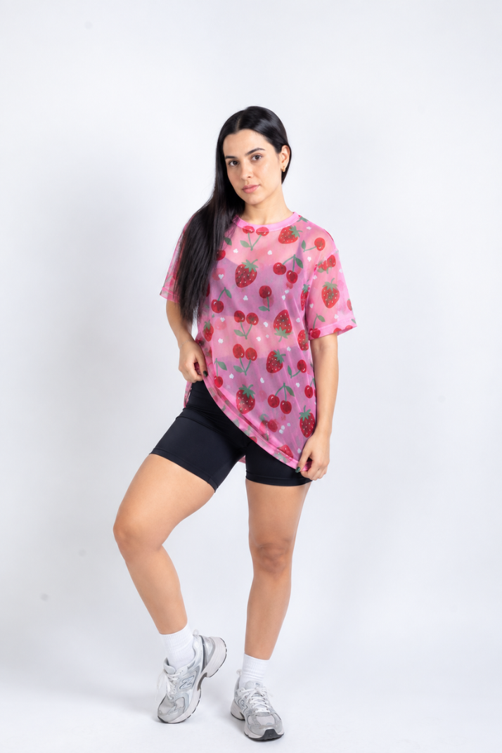 Strawberry mesh top
