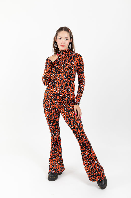 Set Leopardo Naranja Legging Acampanado